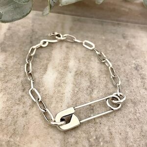 Sterling Silver Safety Pin Chain Bracelet - Women's Jewelry